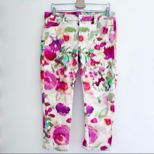 Kate Spade Perry Street Play Hooky Colorful Floral Watercolor Crop Jeans Size 31